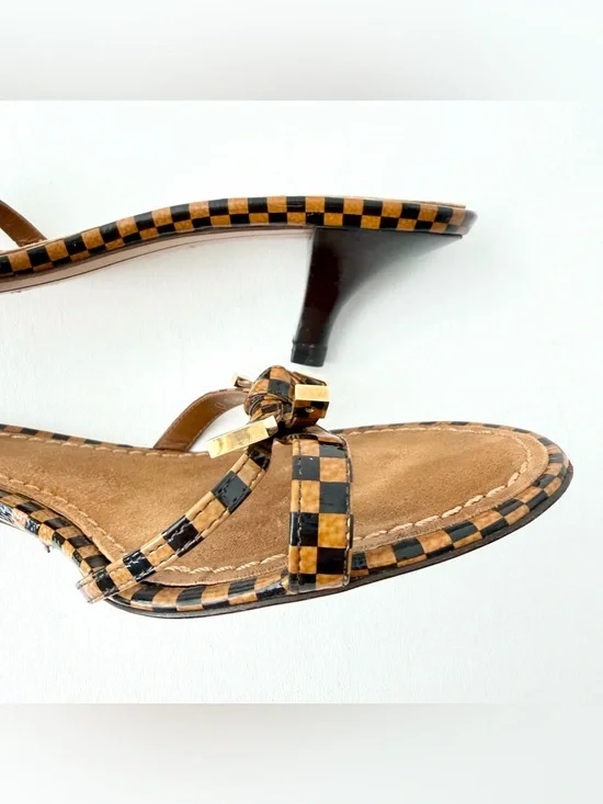 LOUIS VUITTON | Damier Check Kitten Heel Mule Sandals Gold LV Charm EU 38.5 Y2K - Picture 13 of 15